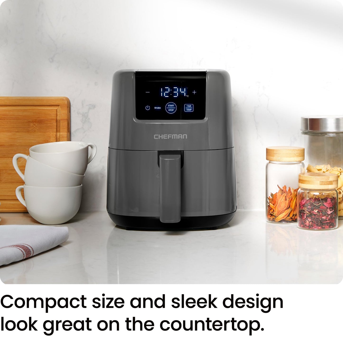 Chefman 2L Mini Air Fryer - Grey Compact Digital RJ38-2T