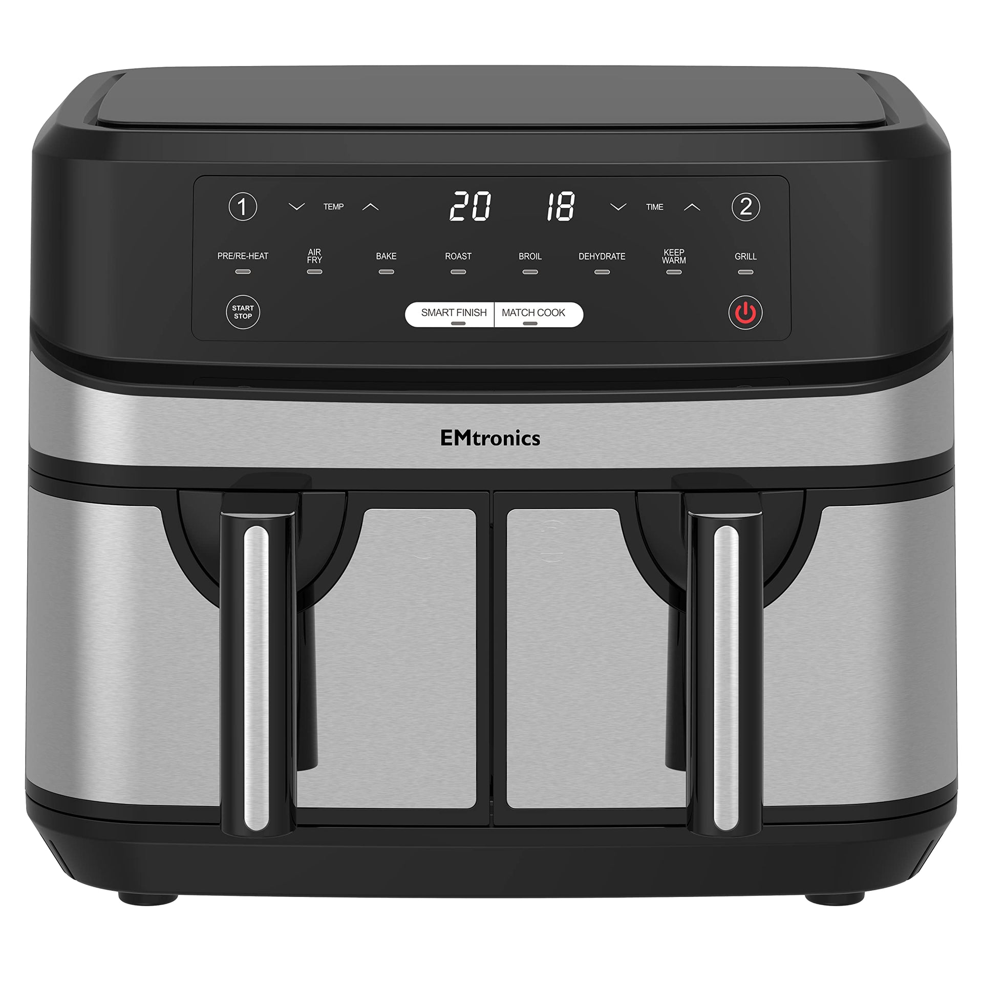 EMtronics EMAFDD9LSL Dual Air Fryer 9L Stainless Steel