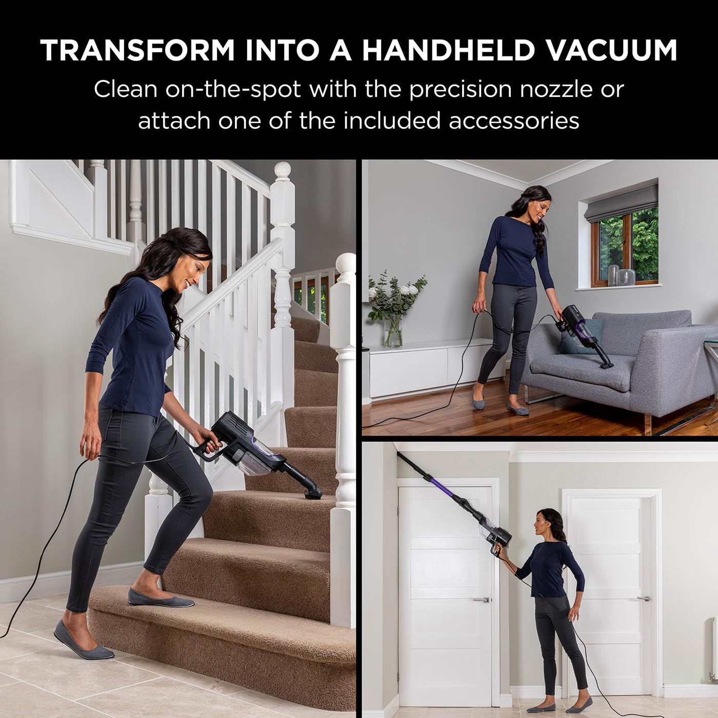 Shark Corded Stick Vacuum Cleaner with Anti Hair Wrap and DuoClean Floorhead, Flexible Vacuum Cleaner with Anti-Allergen Complete Seal, 2 Attachments, 10m Cord, Purple HZ500UK