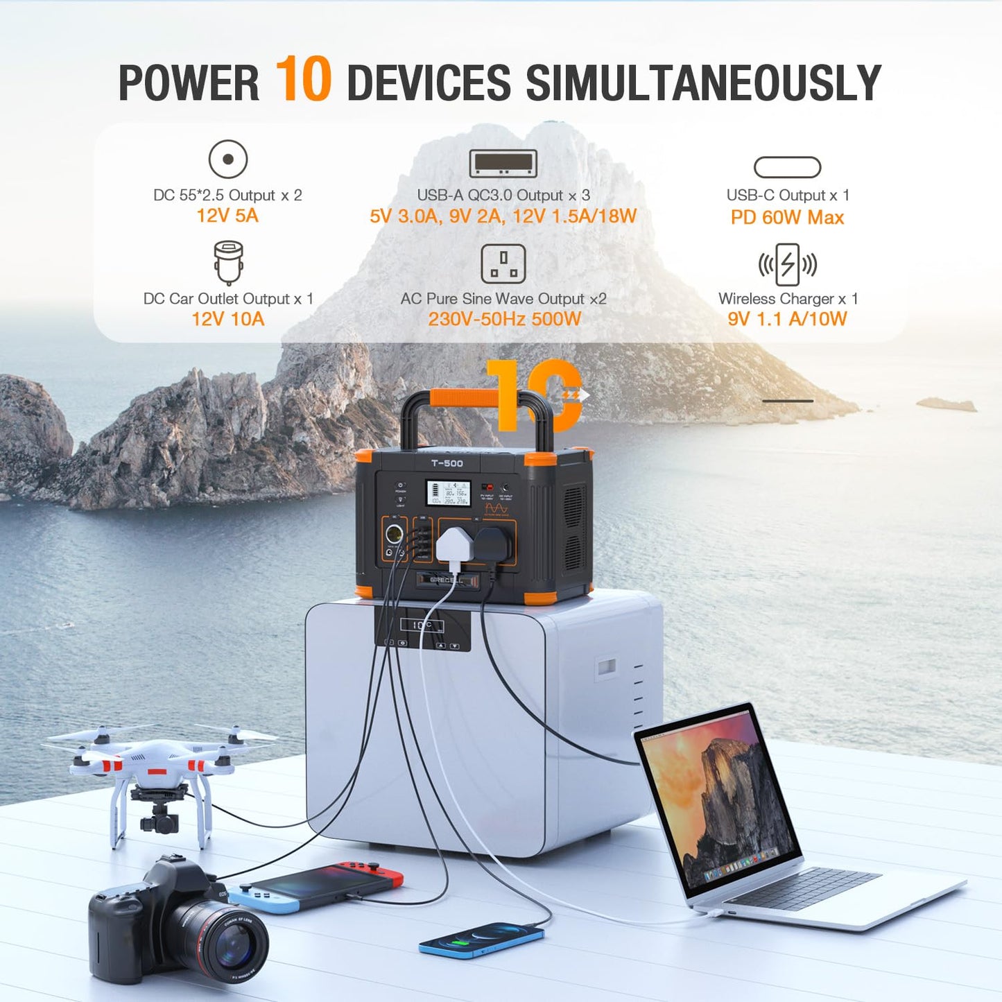 Grecell T-500 Portable Power Station 500W 519Wh Black