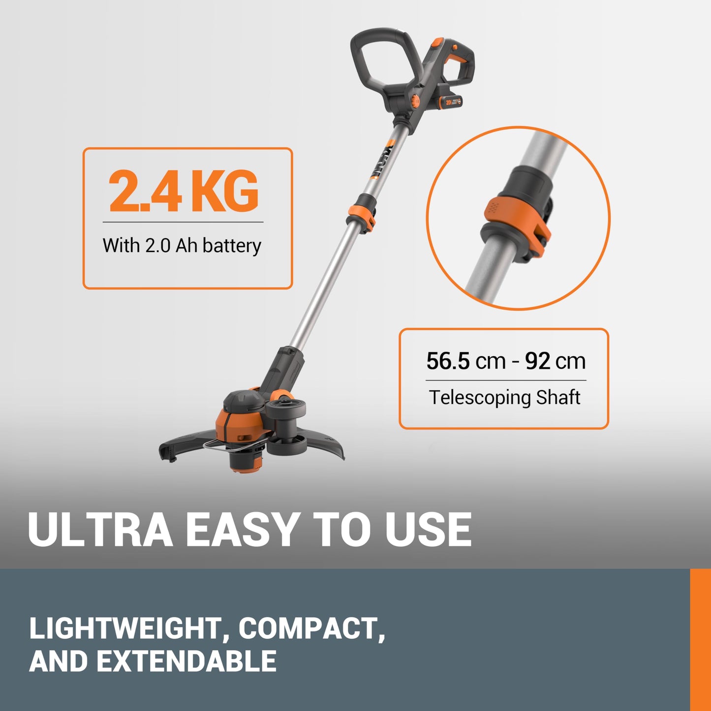 WORX WG163E 18V (20V MAX) Cordless Grass Trimmer With Command Feed And 2 Batteries Strimmer Line Strimmers Edge Cutter Black, Cutting width 30 cm, Line Diameter 1.65 mm