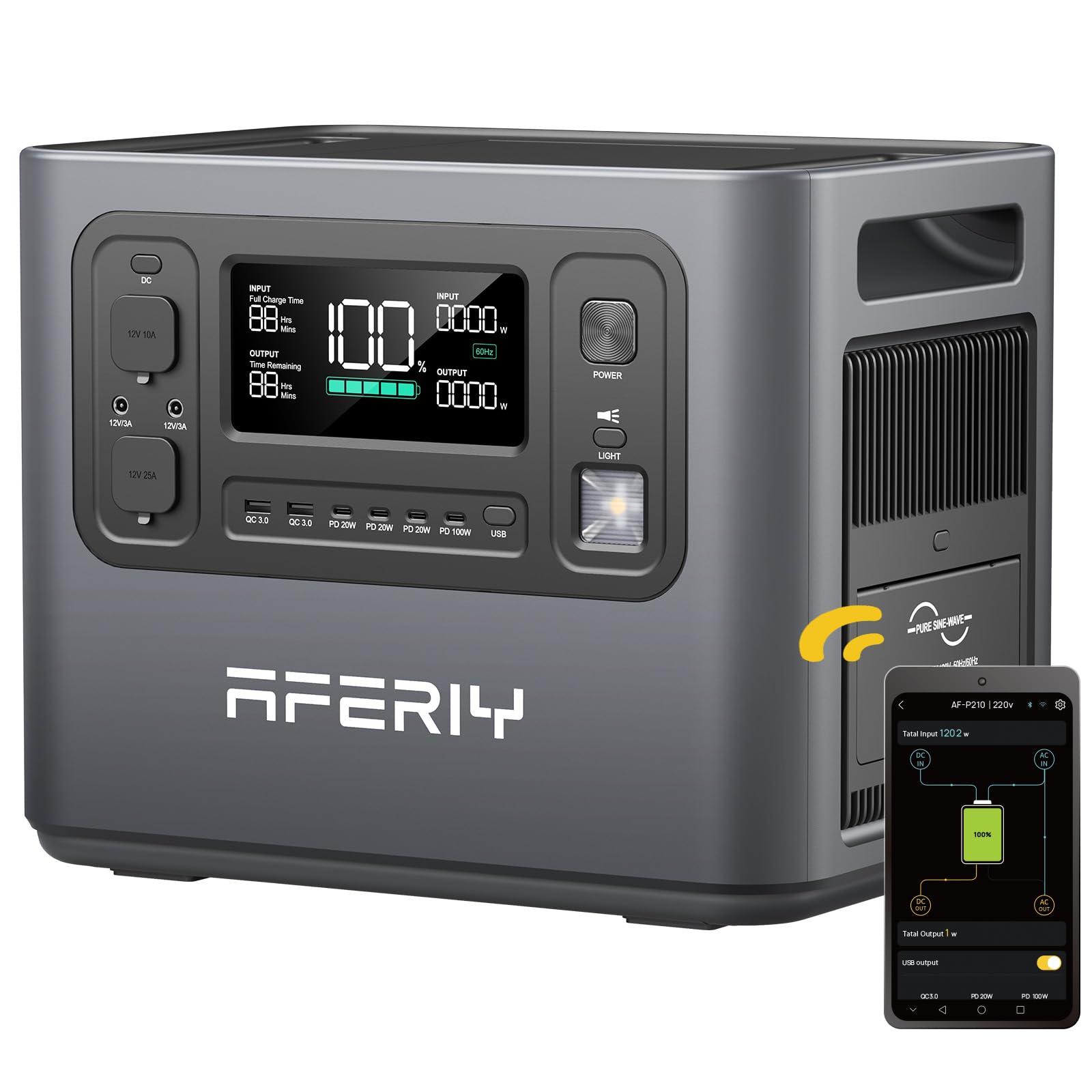 Aferiy P210 Portable Power Station 2400W 2048Wh Black Grey
