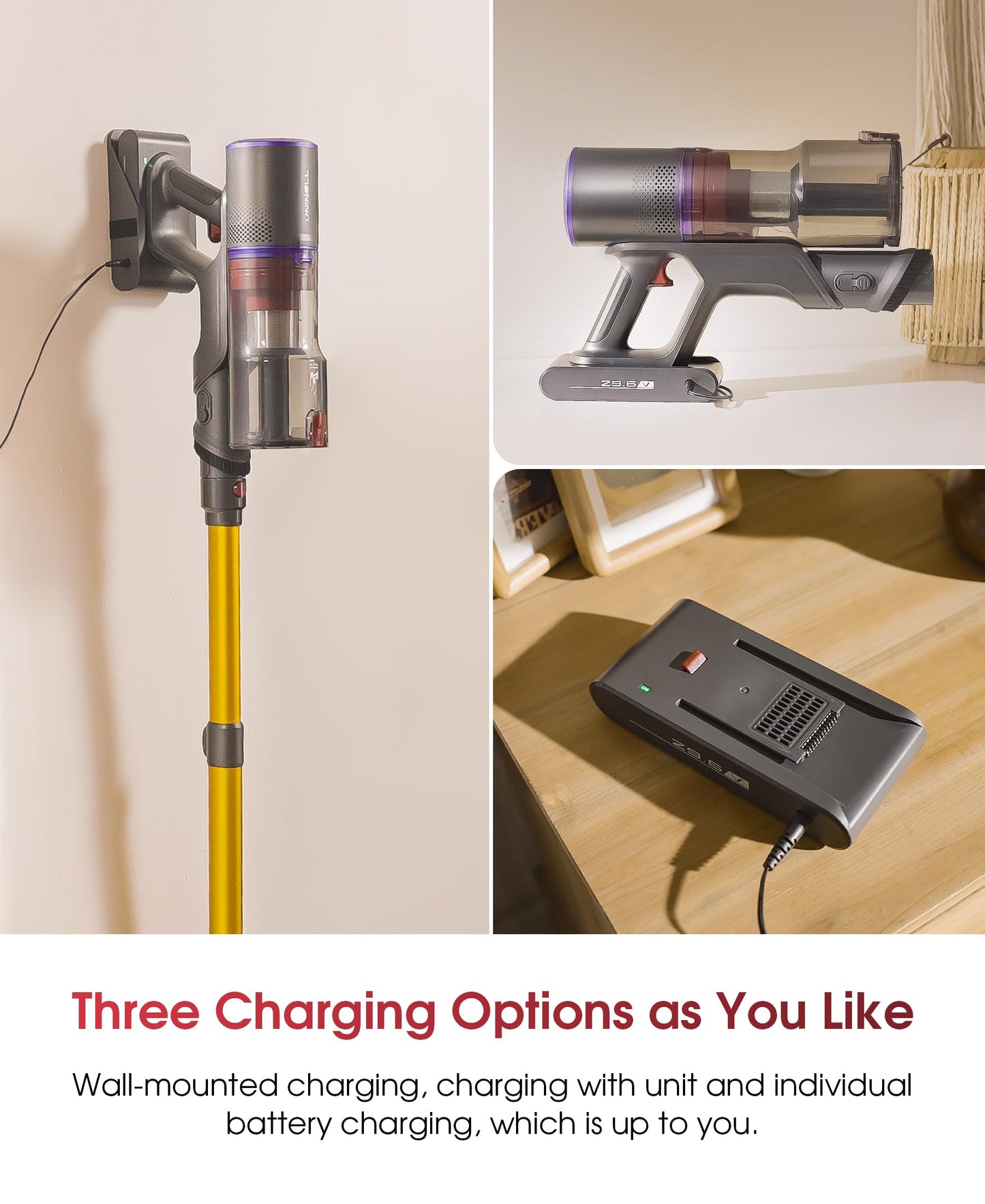 UNINELL HOME Cordless Vacuum Cleaner UV5, 50Kpa 580W 70Mins Vacuum Cleaner for Home with Wall Mount Charging, Anti Tangle Stick Vacuum Self-Standing for Pet Hair/Carpet