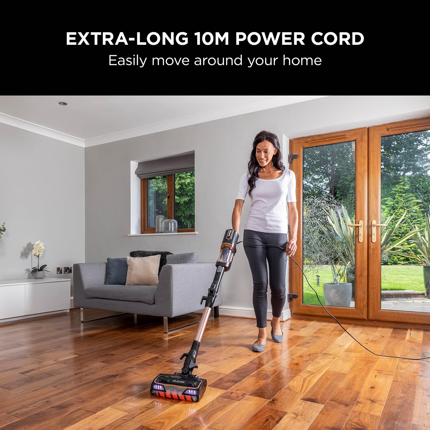 Shark Corded Stick Vacuum Cleaner with Anti Hair Wrap and DuoClean Floorhead, Flexible Pet Vacuum with Anti-Allergen Complete Seal, 3 Attachments, 10m Cord, Rose Gold HZ500UKT