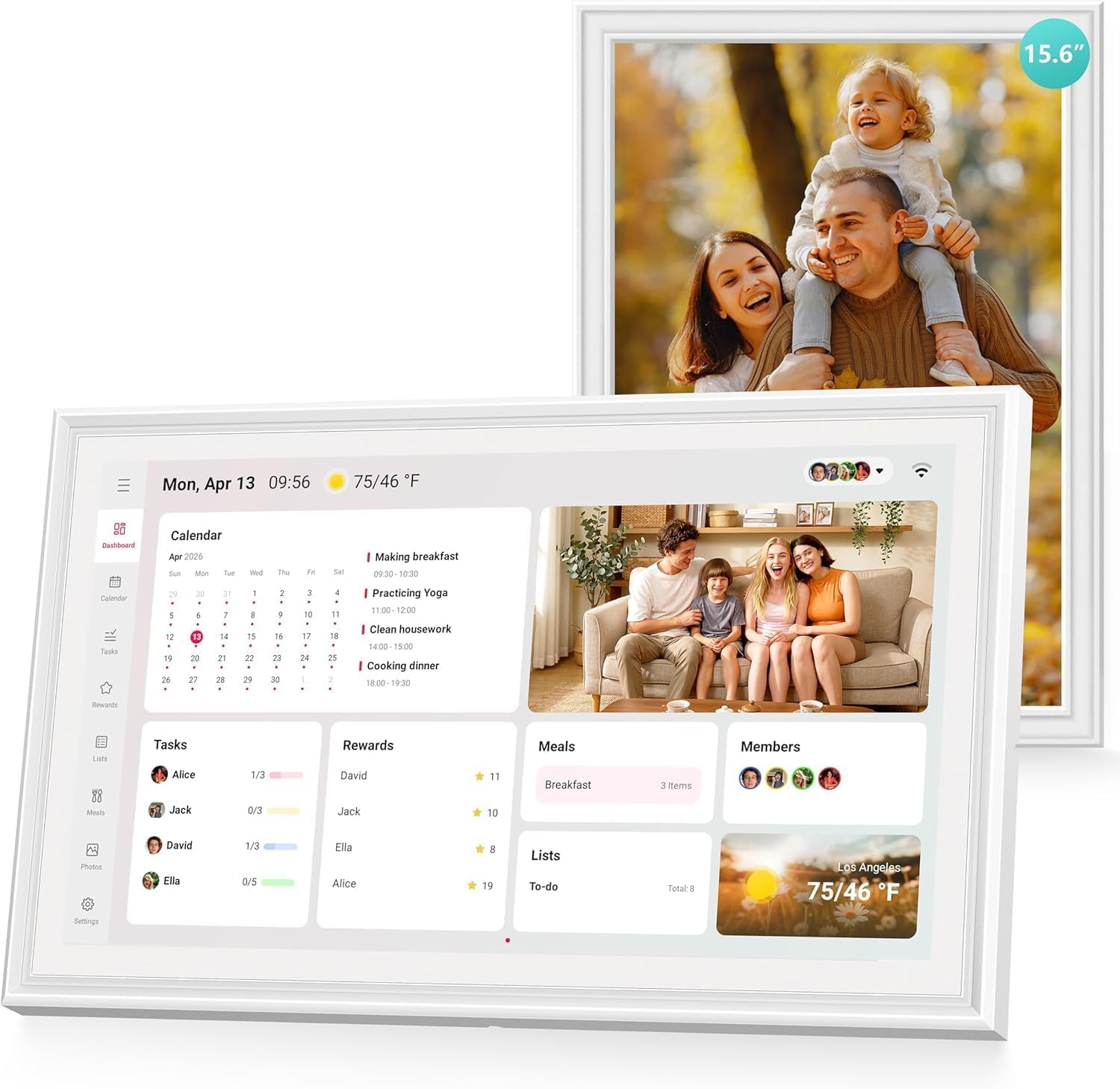 Airzeen 15.6" Digital Wall Calendar & Smart Chore Chart - White