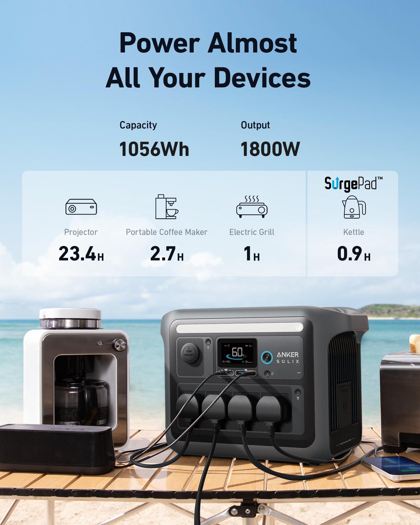Anker SOLIX C1000 Portable Power Station 1800W 1056Wh Gray