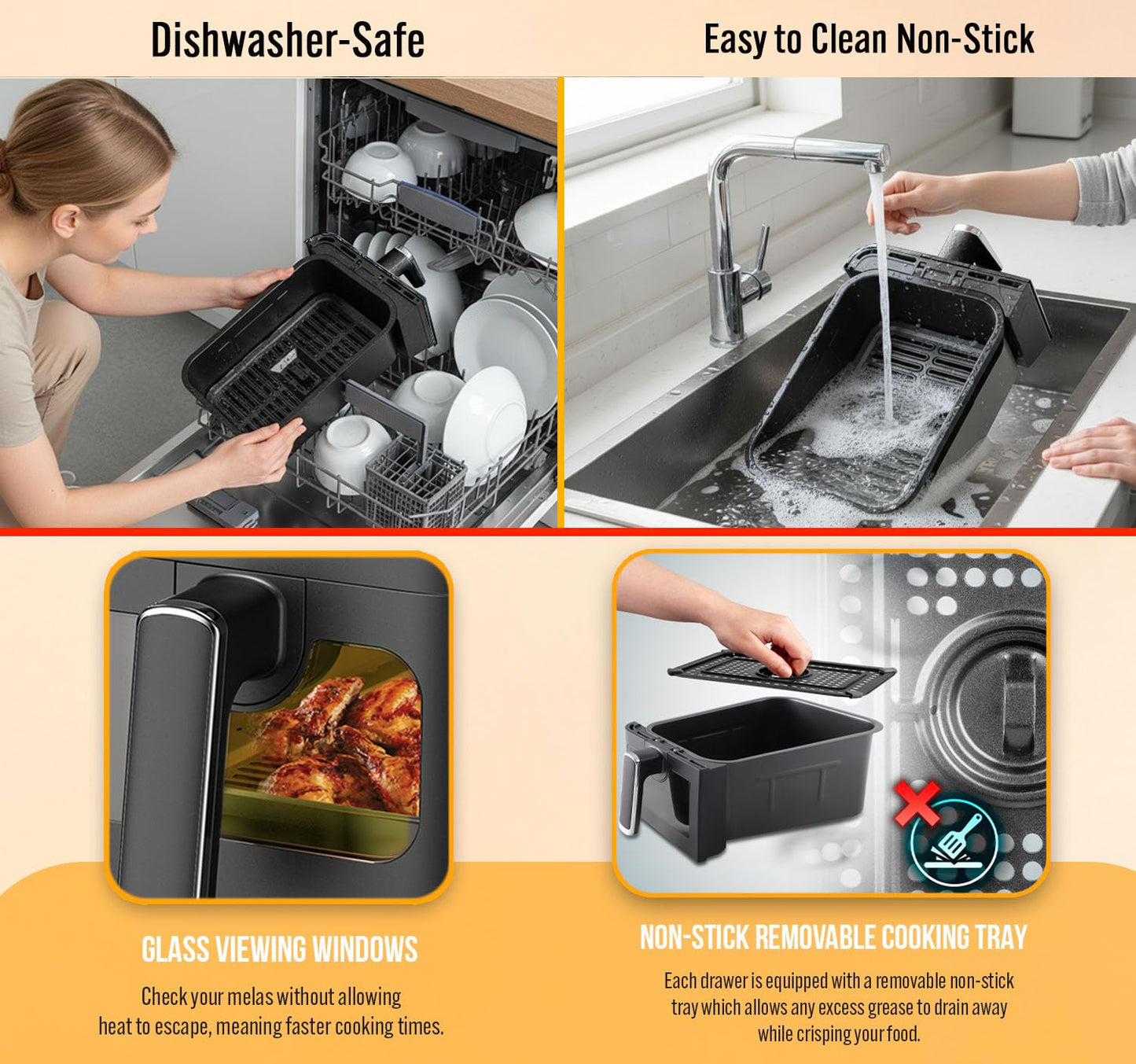 PureMate 9L Dual Air Fryer with Digital Display, Healthy Oil Free 2500W Air Fryer with 8 Preset, LED One Touch Screen, Timer & Adjustable Temperature Control (9L(4.5L+4.5L) Dual Basket)