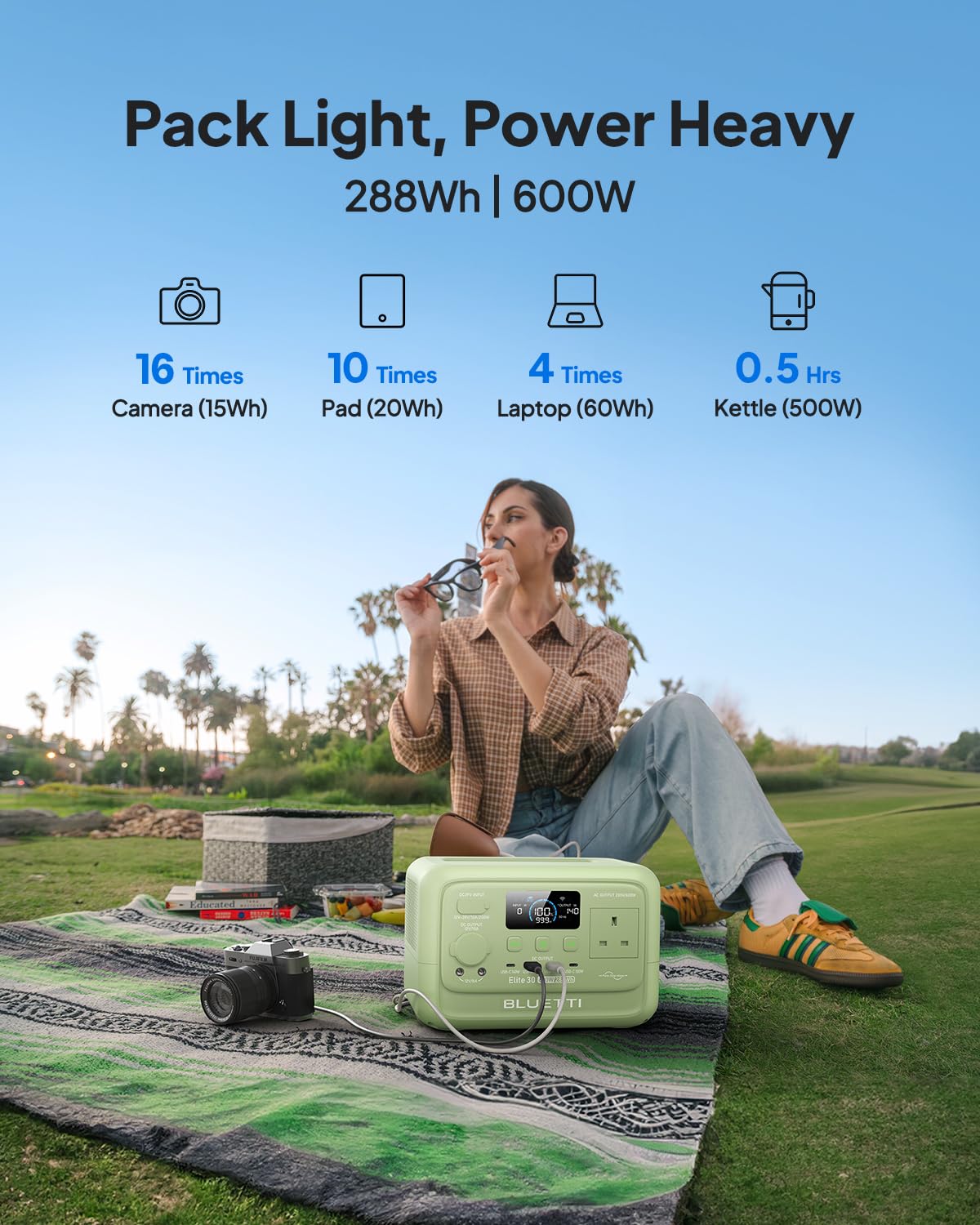 BLUETTI Elite 30 V2 Portable Power Station 288Wh Meadow Green