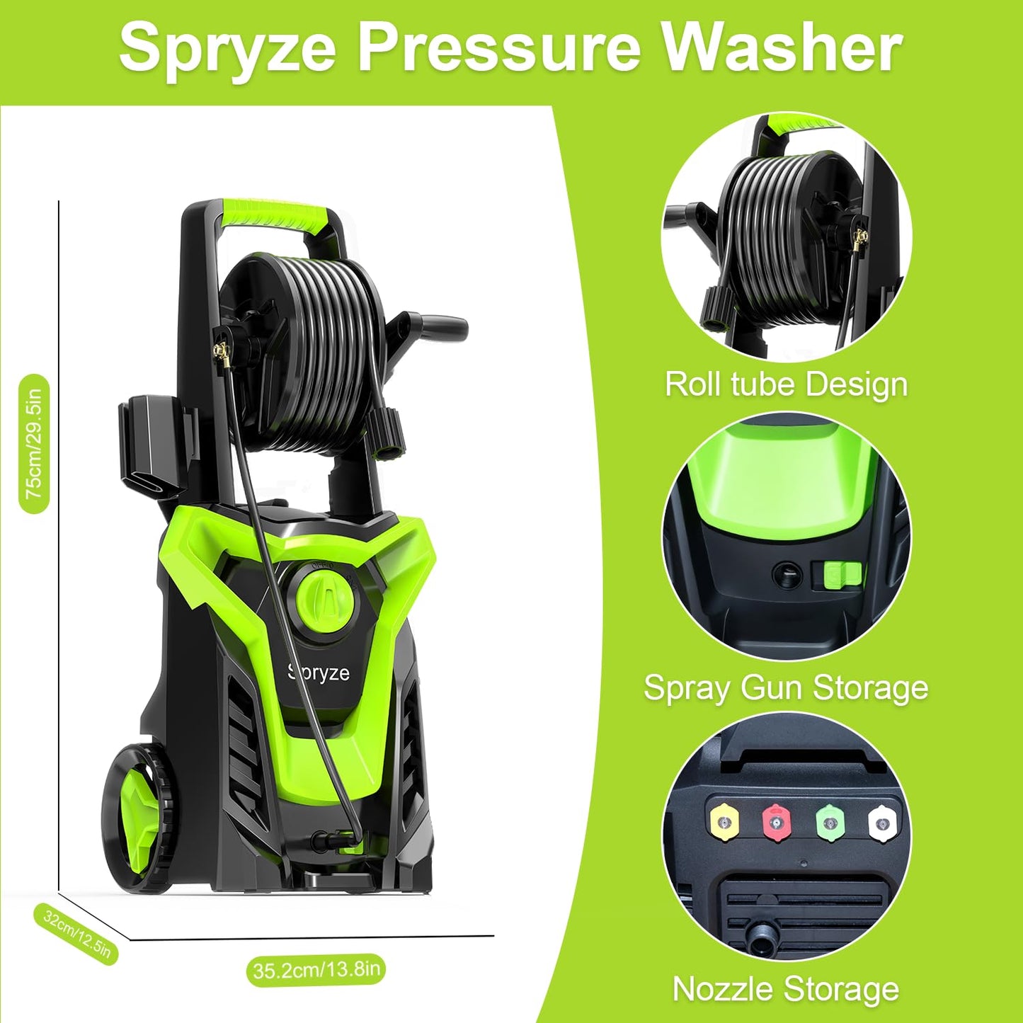 Pressure Washers, 2000W 160Bar 540L/H Jet Washers Pressure Washers with Foam Cannon, 4 Nozzles, 8M High-Pressure Hose, 6M Power Cord, Power Washer for Cars, Fences, Patios, Decks, Patios and Driveway