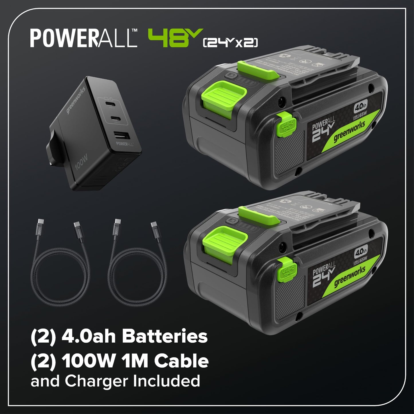 Greenworks 48V (24V x 2) Cordless Lawnmower for Large Lawns up to 400m2, 35cm Cutting Width, 40L Bag, Lawnmower with Two 4Ah Batteries and Twin Charger, 3 Year Guarantee MO48L421-01