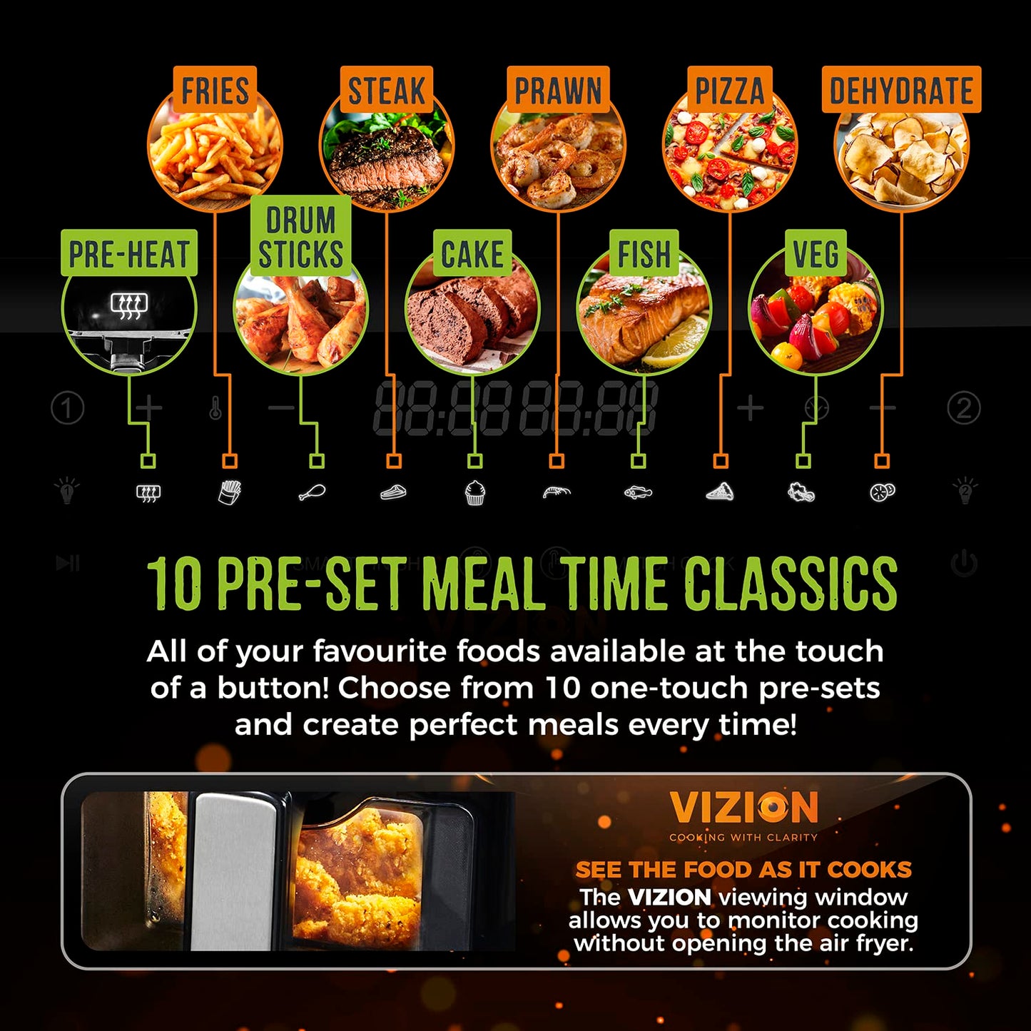 Tower T17100 Vortx Vizion 9L Double Basket Air Fryer - Black