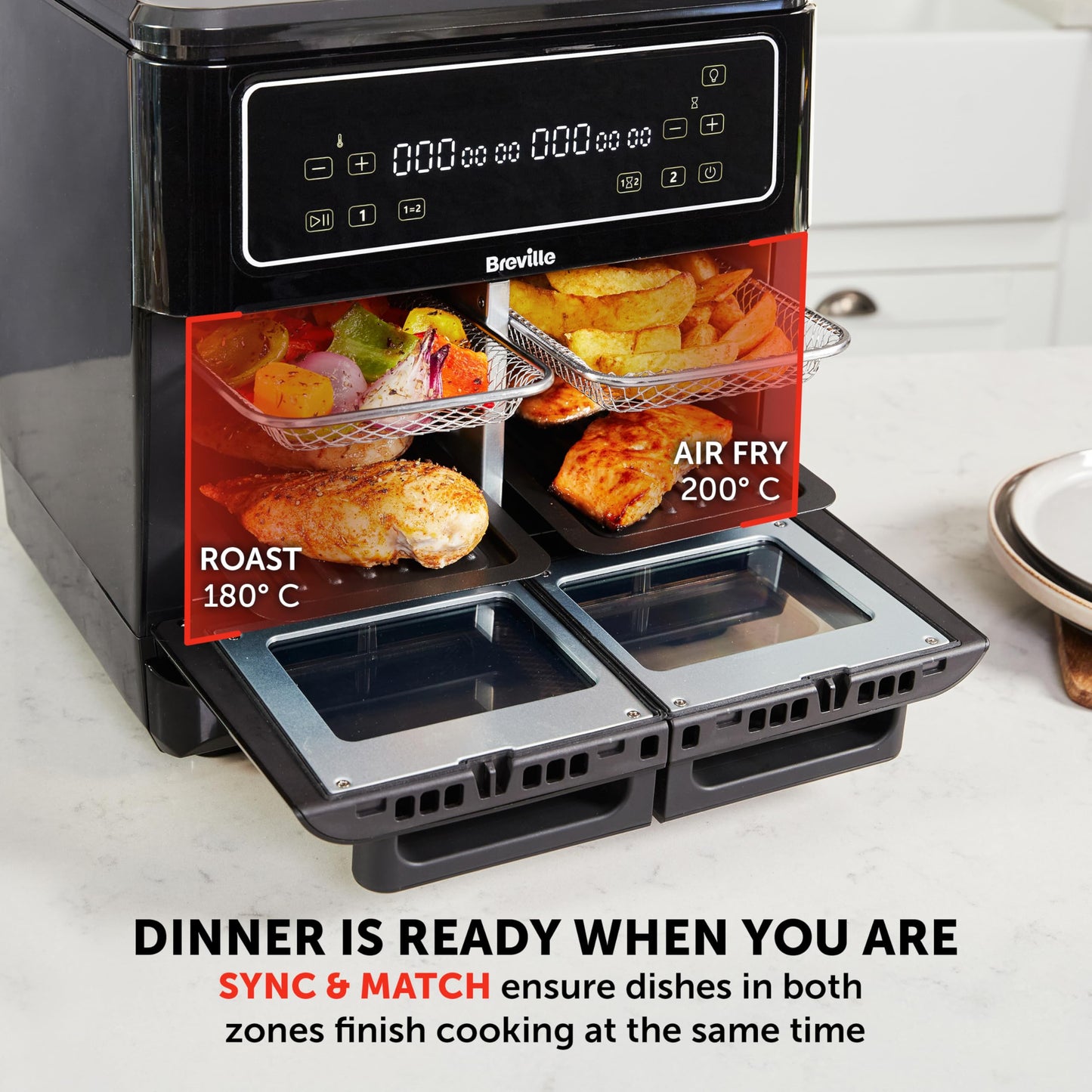 Breville Halo Flexi Dual Air Fryer Oven 11L 2400W Black