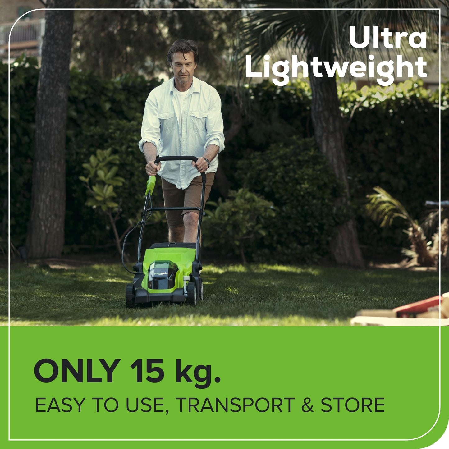 Greenworks 40V Cordless Lawnmower for Lawns up to 200m², 35cm Cutting Width, 40L Bag PLUS 40V 2Ah Battery & Charger, 3 Year Guarantee-G40LM35K2, Green, Black, Grey