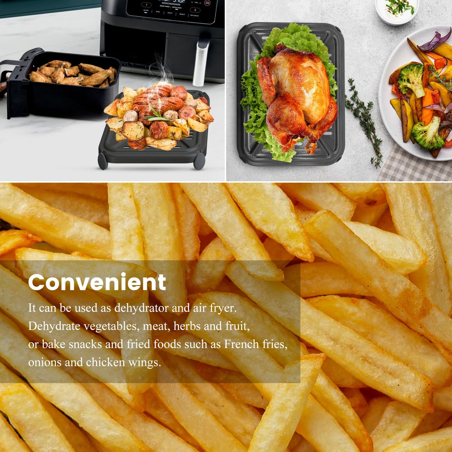 GWYXC 2 Pack Air Fryer Grill Pan for Ninja Foodi AF400UK 9.5L 6 in 1 DualZone 2 Drawers Air Fryer, Non-Stick Stainless Steel Replacement Crisper Plate Grill Tray Accessories, Dishwasher Safe