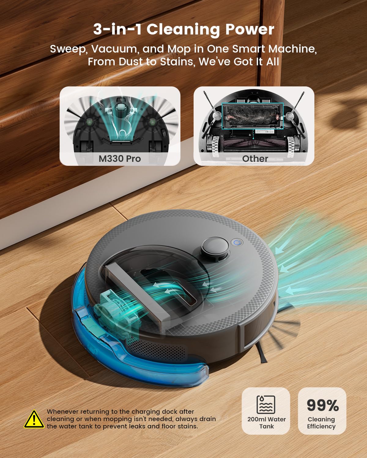Lefant M330 Pro Robot Vacuum and Mop - 5000Pa Light Grey