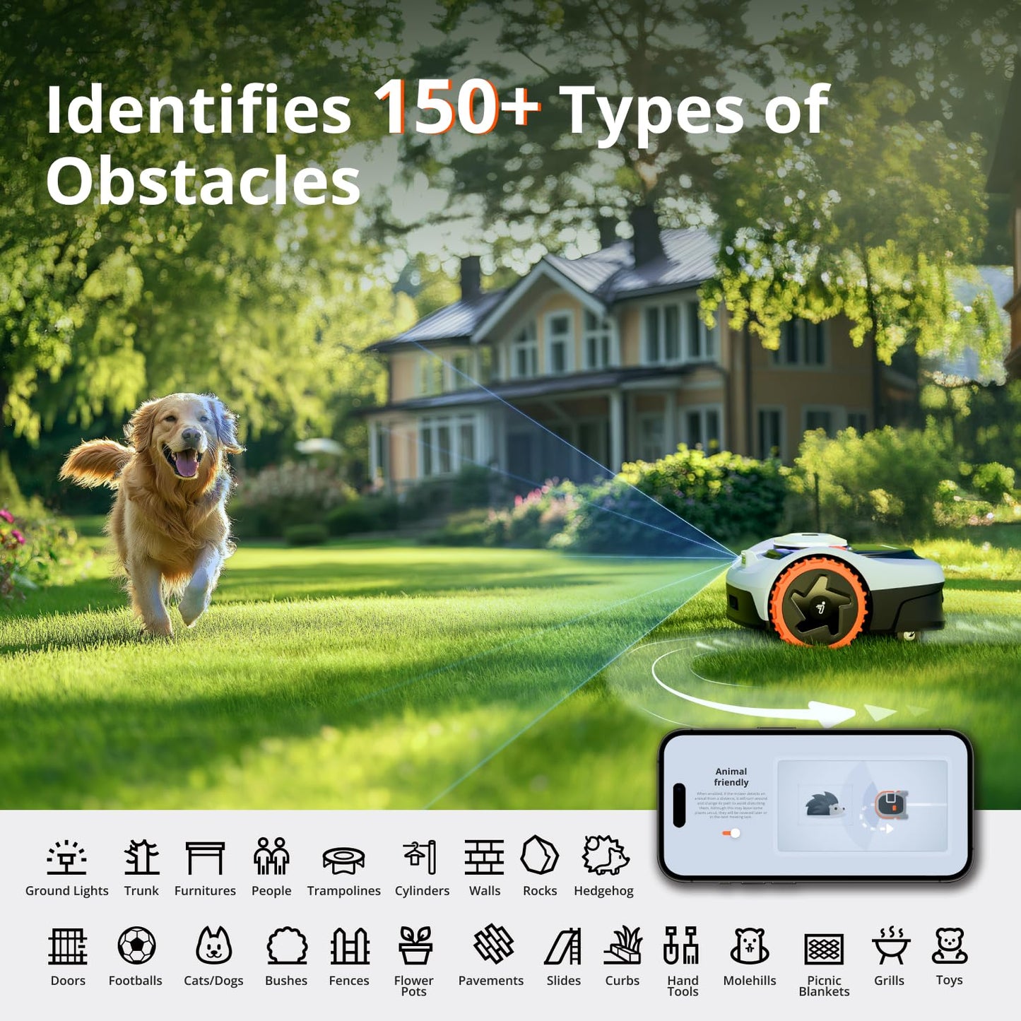 Segway Navimow i105E Robotic Lawn mower without Boundary, Rec. 500 m², Max. 600 m², EFLS 2.0 RTK + Vision Robot Lawnmower, AI Automatic Mapping, Virtual Limiting, Multi-Zone Management