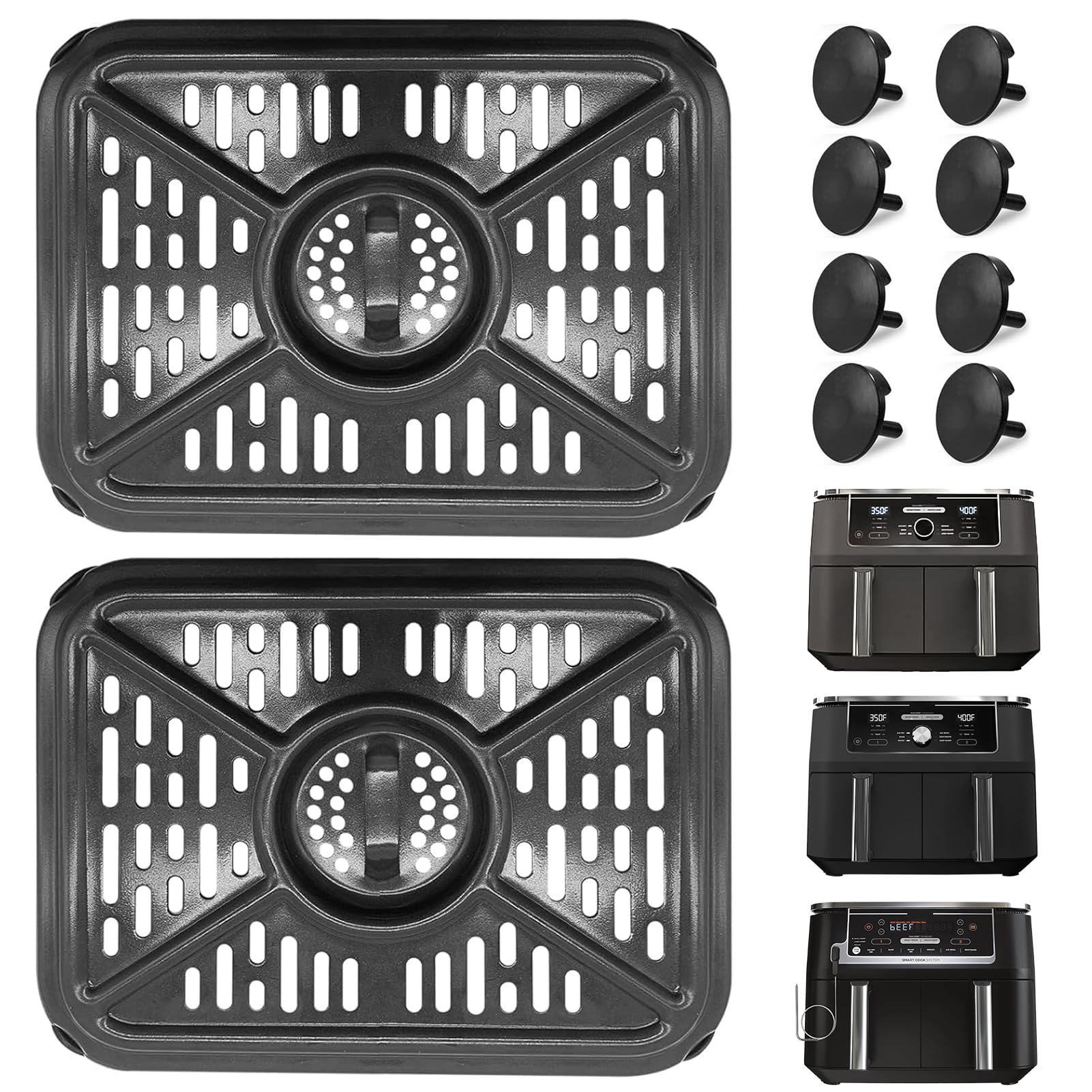 GWYXC 2 Pack Air Fryer Grill Pan for Ninja Foodi AF400UK 9.5L 6 in 1 DualZone 2 Drawers Air Fryer, Non-Stick Stainless Steel Replacement Crisper Plate Grill Tray Accessories, Dishwasher Safe