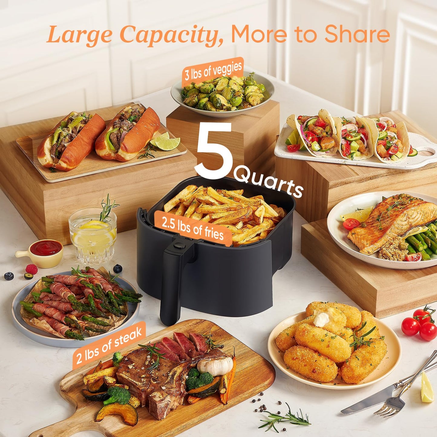 COSORI Air Fryer 4.7L, 9-in-1 Compact Air Fryers Oven, 130+ Recipes(Cookbook & Online), Max 230℃ Setting, Digital Tempered Glass Display, Quiet, 4 Portions, Non-Stick, Dishwasher Safe, 1500W