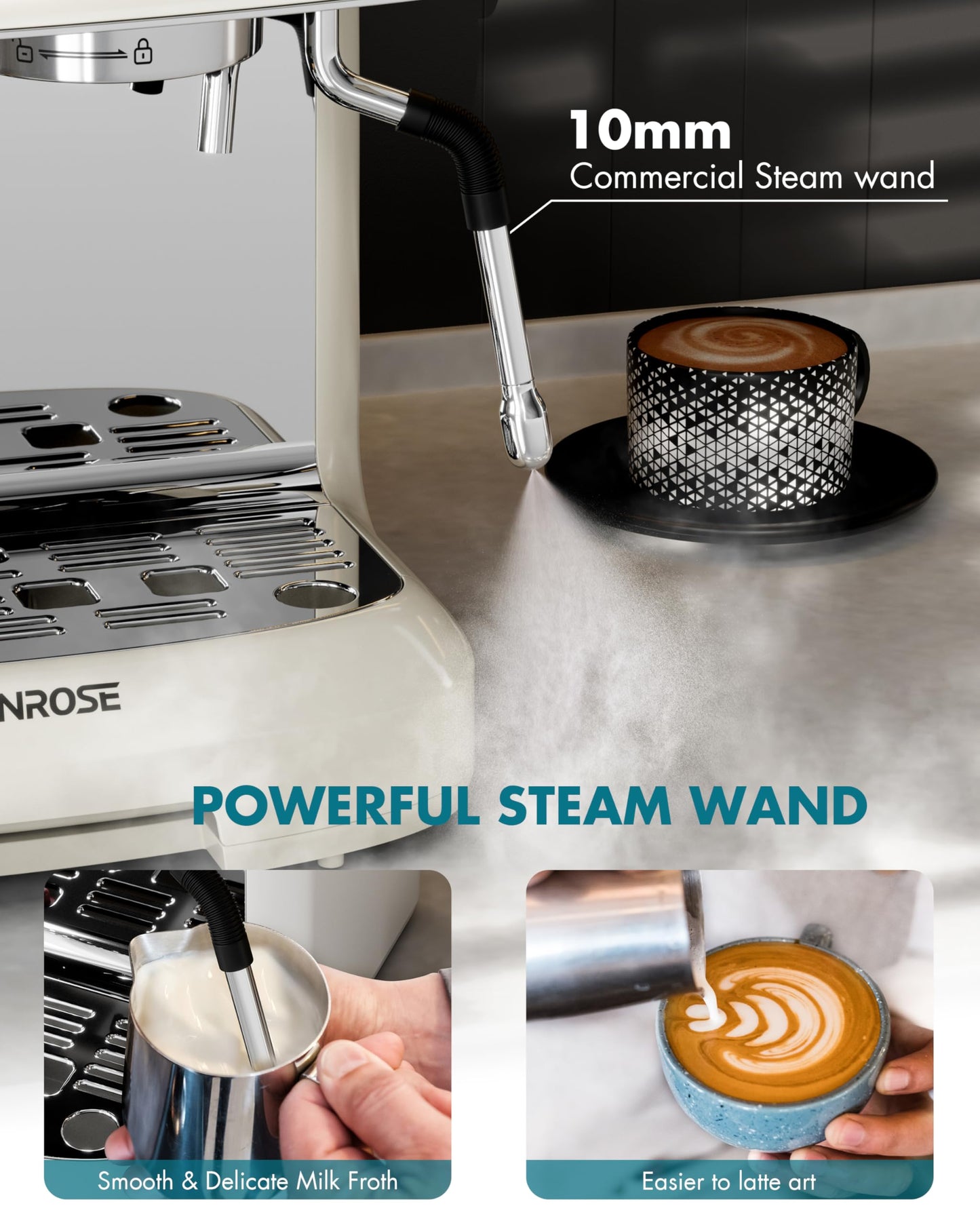 Hanrose Bean to Cup Espresso Machine - 20 Bar Espresso Machine with Grinder & Milk Frother Steam Wand, 15 Grind Settings, 2.5L Removable Water Tank, Professional Coffee Maker for Home