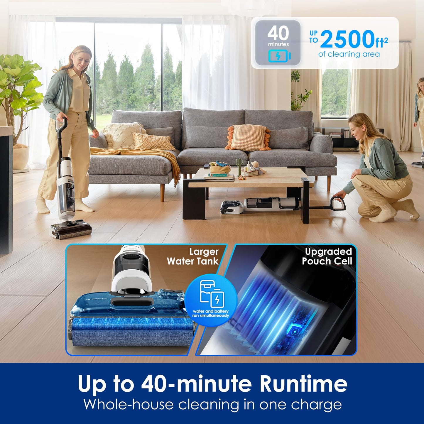 Tineco Floor ONE STRETCH S6 Cordless Wet Dry Vacuum Cleaner, 180°Lay-flat Smart Vacuum Mop, 13cm Compact Design, 70℃ Flashdry Self-Cleaning in 5min, Long Runtime, Triple-Sided Edge Cleaning