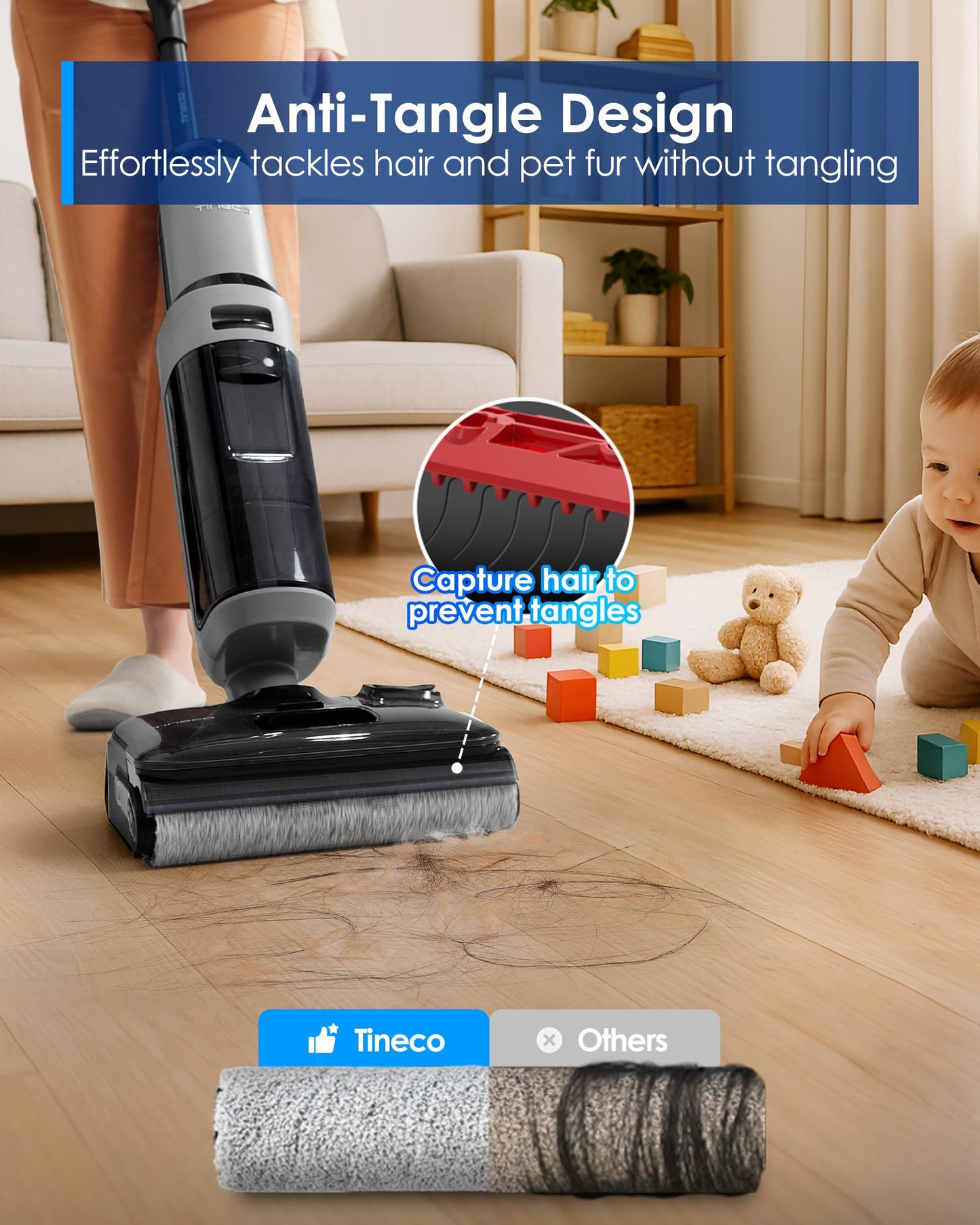 Tineco FLOOR ONE i5 Stretch Wet Dry Vacuum Cleaner, Vacuum & Mop in One Step, 20kpa Powerful Suction, 180° Lay-flat Design, Anti-Tangle Design, Dual-sided Edge Cleaning, Up to 30* minutes Runtime