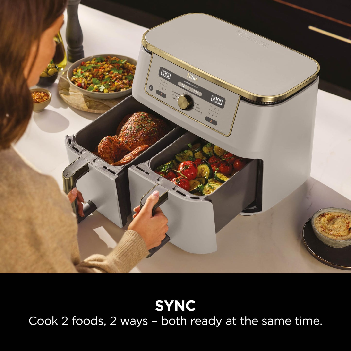 Ninja Foodi MAX Dual Zone Air Fryer 9.5L Stone Gold DZ400UK