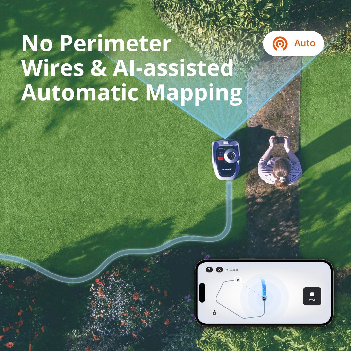 Segway Navimow i105E Robotic Lawn mower without Boundary, Rec. 500 m², Max. 600 m², EFLS 2.0 RTK + Vision Robot Lawnmower, AI Automatic Mapping, Virtual Limiting, Multi-Zone Management